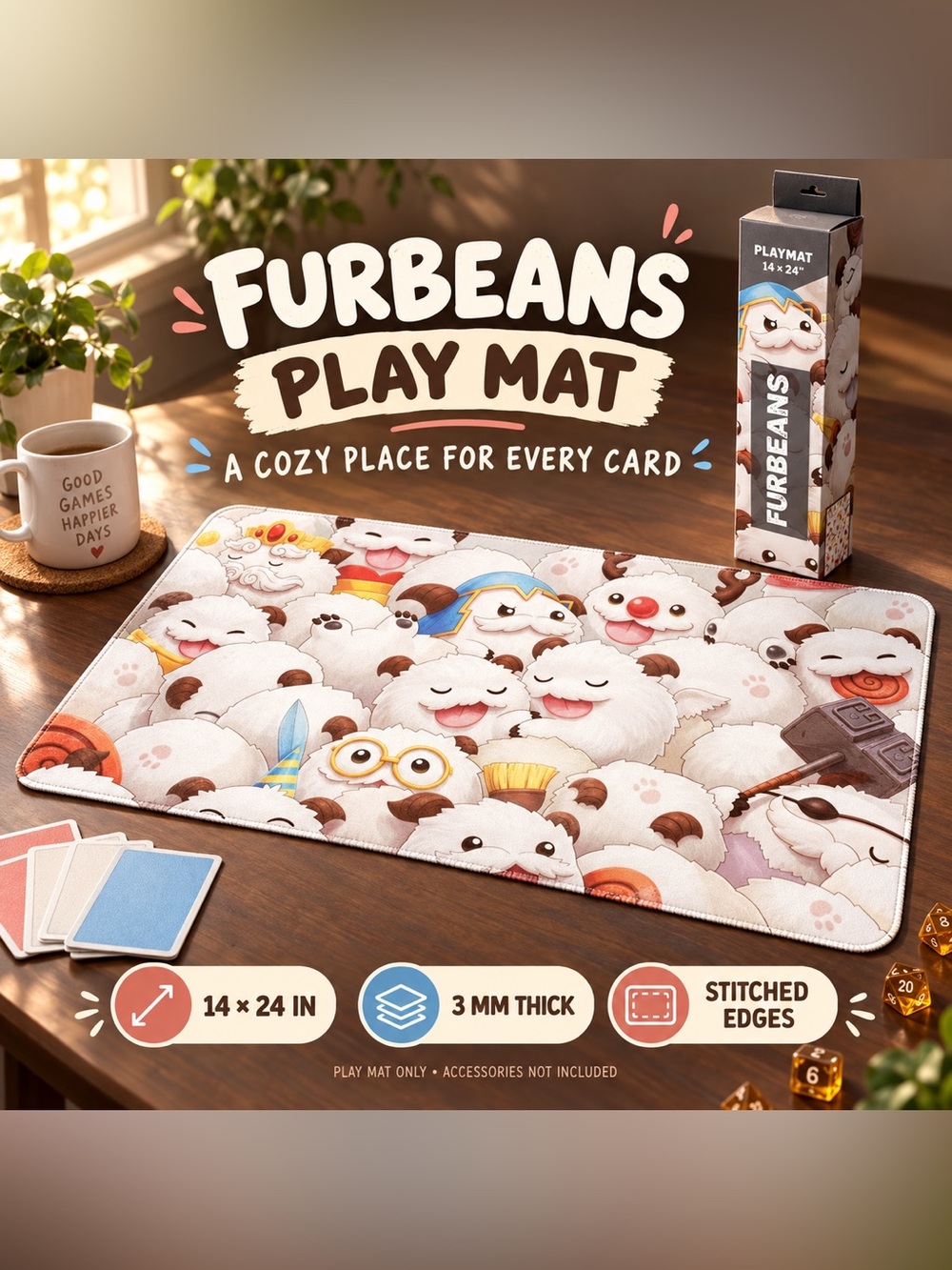 Realm Guard Furbeans 14x24 TCG MTG Playmat 3mm Stitched Anti-Slip